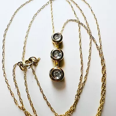 Buy 10k Yellow Gold Diamond Necklace 18  .15CTTW Journey Pendant Anniversary Gift • 201.99£