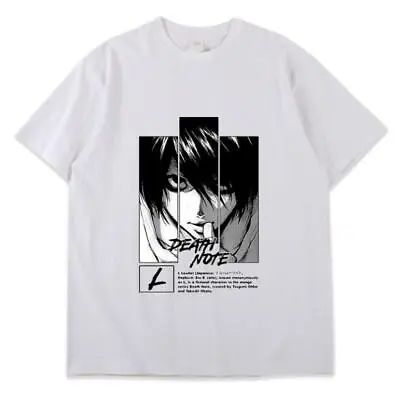 Buy Anime Death Note L  T-shirts Summer Mens Cotton Oversized Short Sleeve Tee Tops • 16.79£