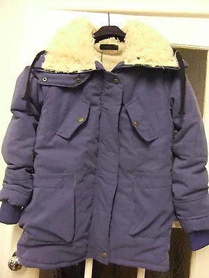 Buy Very Soft Blue Jacket With Fleecy Lining And Woolly Collar.pockets.size M/L.new. • 45£