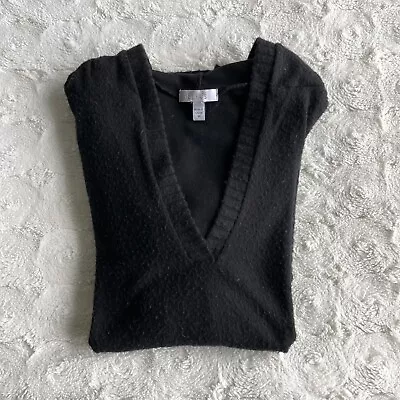Buy Delias Hooded V Neck Sweater Womens Medium Black Kangaroo Pocket Tight Knit • 8.53£