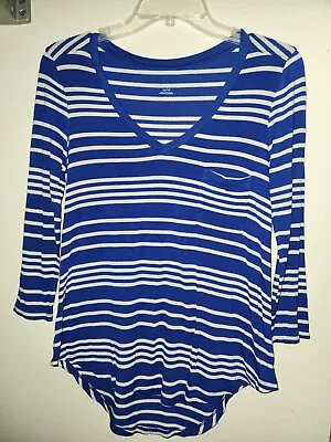 Buy Merona Blue & White Mid Sleeve V-neck 1 Pocket Shirt Womens X-small • 2.21£