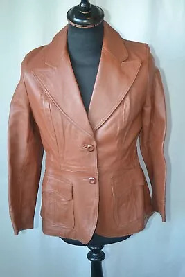 Buy Vtg 70's Leda Leather Tan Large Collar Jacket Size Small Mod Indie Made England • 29.99£