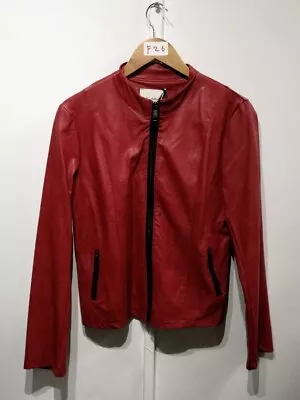 Buy BNWT Ladies MS STATION Faux Leather Jacket DARK RED UK L - CG A12 • 7.99£