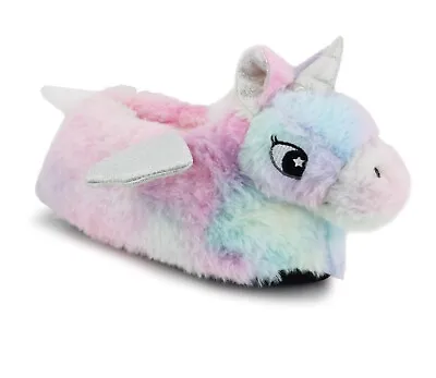 Buy Girls Kids Unicorn Novelty Plush Fluffy Faux Fur Warm Winter Animal Slippers • 10.39£