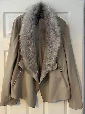 Buy Dorothy Perkins Faux Leather Nude Waterfall Jacket With Faux Fur Hood Size 16 • 34.99£