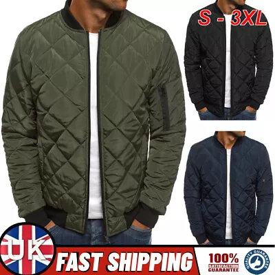 Buy Men Quilted Padded Puffer Jacket Casual Winter Warm Coat Bomber Zip Up Outwear • 18.04£