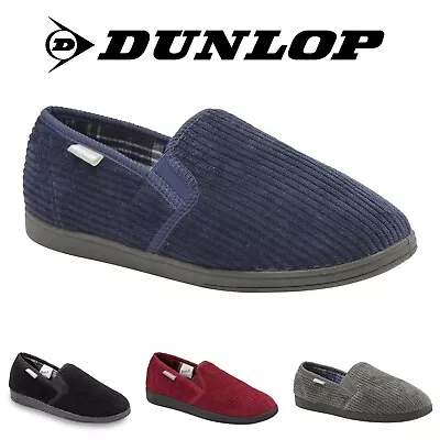 Buy Dunlop Mens Slippers Corduroy Twin Gusset Slip On Hard Rubber Sole Sizes 7-12 • 19.99£