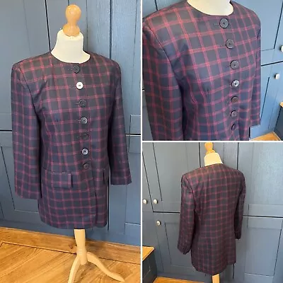 Buy Jaeger ~ Black And Red Checked Silk / Wool Blend Blazer Style Jacket UK Size 14 • 22.99£