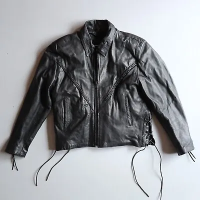 Buy Vtg Barney's Leather Motorcycle Moto Jacket Biker Black Ladies XL • 118.12£