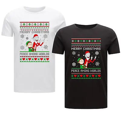 Buy Merry Christmas Rick And Morty T-shirt Peace Among Worlds Funny Rude Xmas Gift • 13.49£