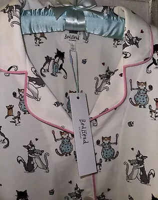 Buy NEW Bed Head Lrg Pajamas White/Pink Cat Theme Stretch Jersey **Flaw SeePic#4,5 • 38.54£