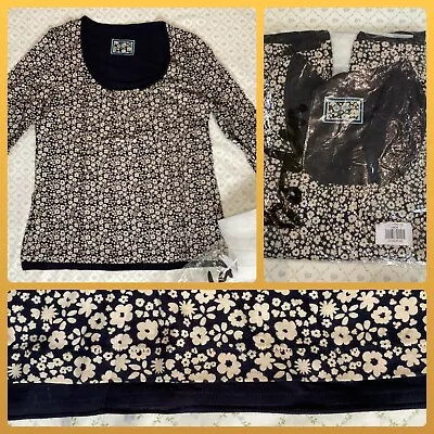 Buy NEW BODEN Double Layer Floral Print Top Sz 12 Navy Blue Long Sleeve T-shirt • 21.99£