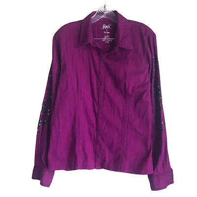 Buy Wrangler Rock 47 Womens Western Shirt Size L Magenta Studded Rhinestone Long Slv • 37.81£