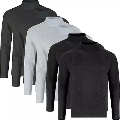 Buy 6 PACK Mens T-Shirt Turtle Neck Cotton Plain Long Sleeve Tee Top Multi Gift Set • 16.99£