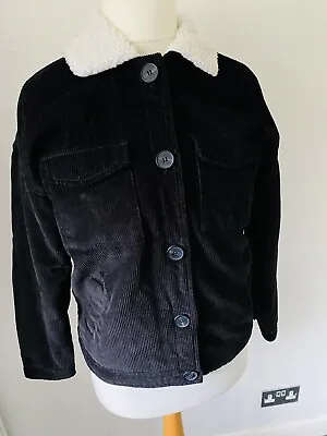 Buy Primark Corduroy Jacket Size 8 Black Fleece Collar Pockets Lined Lightly Padded • 7£