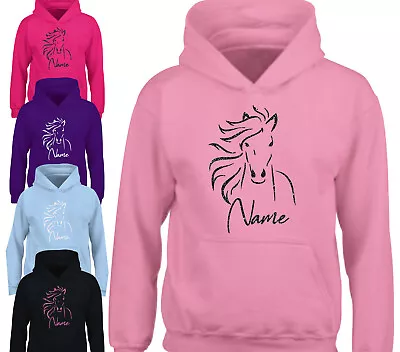 Buy Childrens Personalised Glitter Horse Hoodie Kids Riding Hoody Equestrian Gift • 16.45£