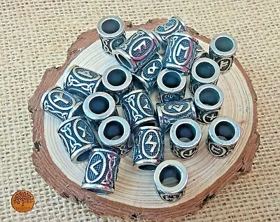 Buy Viking Norse Futhark Runes Stainless Steel Bead For Hair Beards And Jewellery • 4.45£