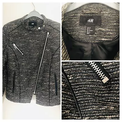 Buy H&M Ladies Bomber Jacket Grey Metallic Zip Up Size M  • 14.90£
