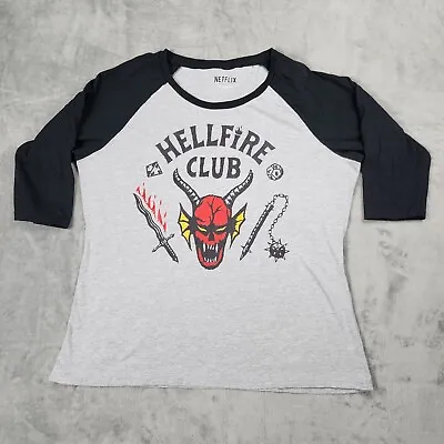 Buy Hellfire Club Womens Shirt Gray Large Stranger Things Raglan Slv Netflix Merch • 28.39£