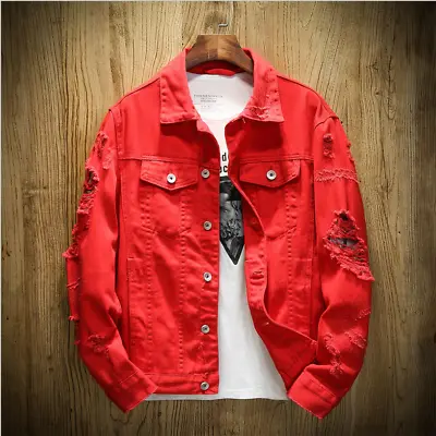 Buy Men's Distressed Ripped Denim Jacket Retro Trucker Jean Coat Fashion Outwear • 18.72£