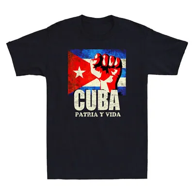 Buy Cuba, Patria Y Vida Vintage Men's Short Sleeve T-Shirt Retro Cotton Black Tee • 15.99£