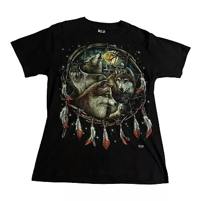 Buy Wild Wolf Black T-Shirt Front And Back Graphic Mens M Medium - SEE DESCRIPTION • 14.99£
