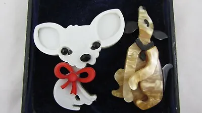 Buy Vintage Howling DOG BROOCH And Big Ears Mouse Brown Lucite Costume Jewellery • 25£