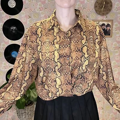 Buy Vintage Snake Print Shirt Animal Blouse Retro Mob Wife Aesthetic Size 16-18 • 12.99£