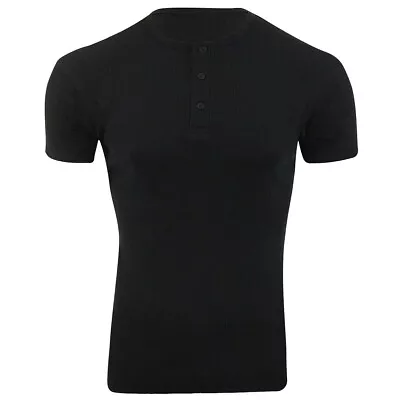 Buy Mens Henley T-shirt Short Sleeve Ex Brand Plain Grandad Neck Tops Casual Summer • 6.49£
