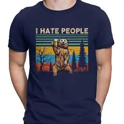 Buy I Hate People Bear Camping Beer Drinking Retro T-shirt For Men | 100% Cotton • 12.99£