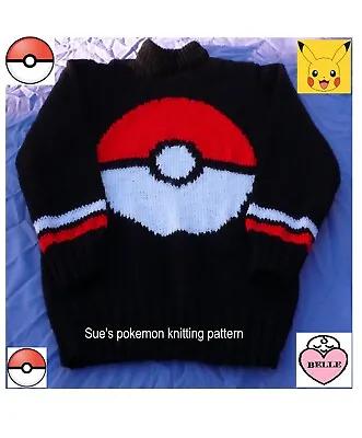 Buy Child's Pokemon Sweater Knitting Pattern In DK. Jumper, Pullover.  • 3.99£