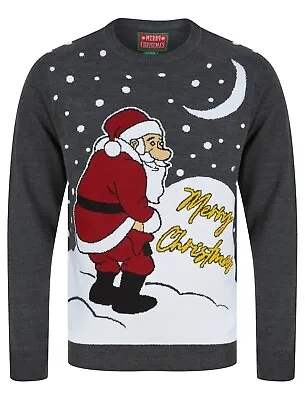 Buy Christmas Jumpers Novelty Funny Naughty Knit Xmas Snow Writing Dark Grey • 9.99£