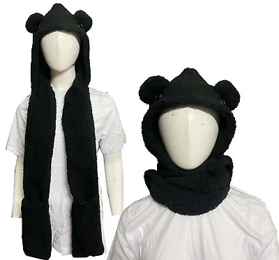 Buy Cute Hat Scarf Gloves 3 In 1 Set Bear Ear Fleece Winter Warm Hooded Earflap Girl • 7.95£