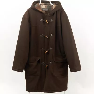 Buy Vintage Duffle Jacket Brown Large Mens Wool Tartan Lined Indie Oasis Style • 60£