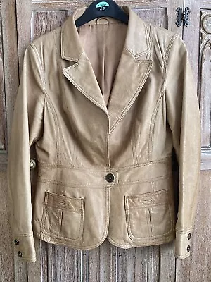 Buy Caramel Tan Size 14 - 16 Leather Look Lined Polyester Ladies Blazer Jacket • 6£