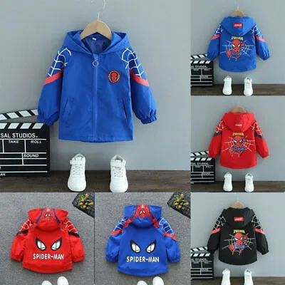 Buy Kids Boys Spider&man Windbreaker Jacket Hooded Baseball Top Jacket Outerwear • 11.99£