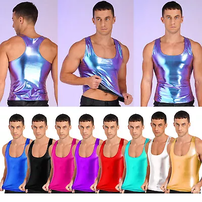 Buy Mens Sleeveless Shiny Tank Tops Disco Dance Party Waistcoat Muscle Vest Athletic • 13.67£