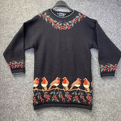 Buy Acorn Pure Wool Jumper Robins Holly Art Knitted Winter Christmas Size Medium • 43.99£