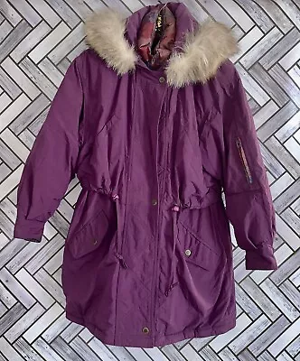 Buy Cyclone Down Nylon Purple Floral Winter Jacket W/ Faux Fur Trim Women’s Sz. M • 56.82£