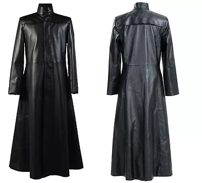 Buy Neo Matrix Black Gothic Style Full Length Cosplay Costume Genuine Leather Coat • 116.99£