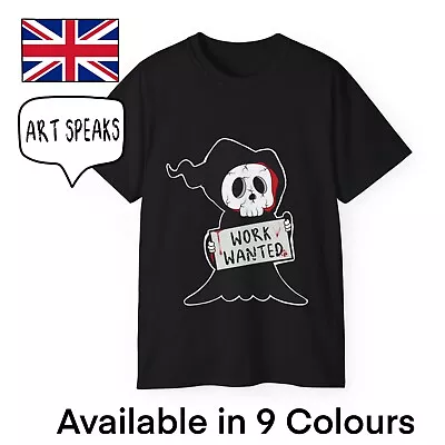 Buy Funny Grim Reaper T-Shirt For Men Unisex Cartoon Comic Job Wanted Dark Humour • 15.99£