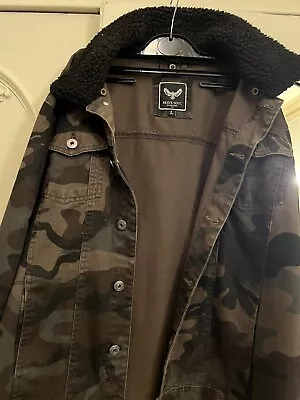 Buy Brave Soul Jacket Denim Camouflage Jacket Brown Faux Fur Jacket Men Size L • 29£