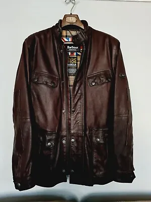 Buy Barbour International Leather Jacket Men Oxblood Brown Biker Military Softshel M • 290£