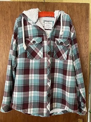 Buy Saltrock Hoodie Claret And Turquoise Check Tartan Shirt Size 12 Fleece Lined • 24.99£