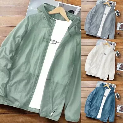 Buy Mens Sun Protection Jacket Hoodie Light Sports Outwear Thin Coat Gym Summer • 11.88£