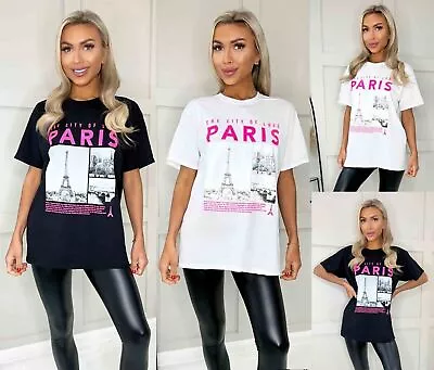 Buy Ladies Women Paris Slogan Oversized T-Shirt Tee Top New UK • 7.49£