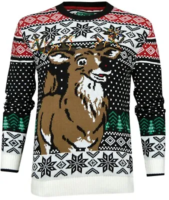 Buy Christmas Knitted Jumper Reindeer Double-Sided Merry Xmas Trees Pullover Sweater • 11.95£