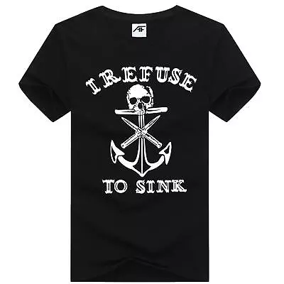 Buy Men's I Refuse To Sink Anchor Skull Printed T-Shirts  Kids Adults Tees Casual  • 7.99£