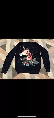 Buy Girls Christmas Unicorn Jumper. Sparkle, Sequins, Fluffy, Navy Blue Age 11 Years • 10£