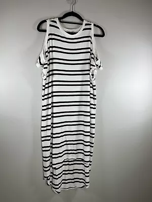 Buy Witchery Size 6 White / Black Oversized Cold Shoulder Striped T-Shirt Dress • 18.68£
